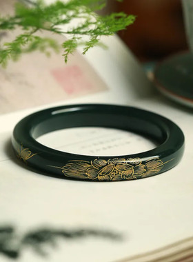 天然新疆和田玉塔青玉手镯美人条