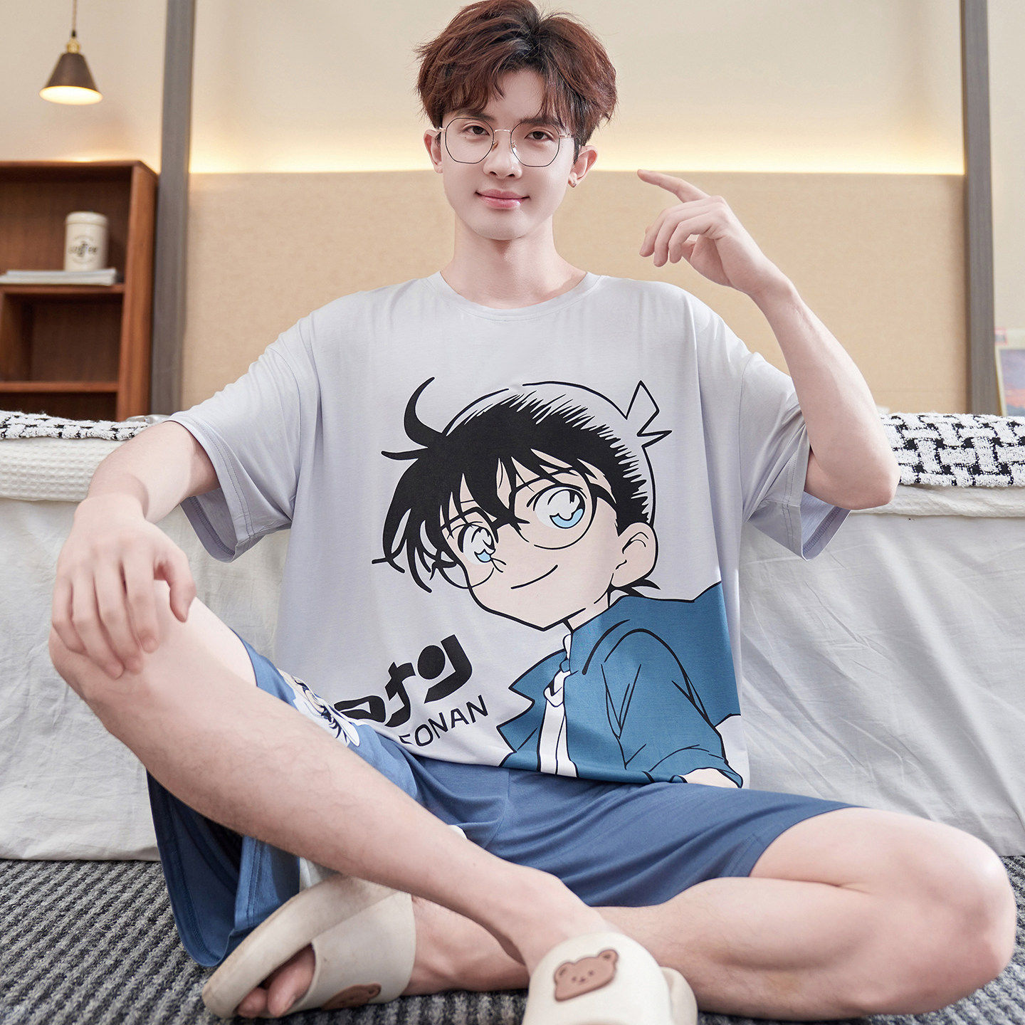 睡衣男夏季短袖薄款莫代尔卡通休闲青少年中学生家居服套装可外穿