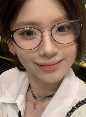 韩版美拉德复古猫眼冷棕色眼镜tr90超轻防蓝光可配度数近视素颜