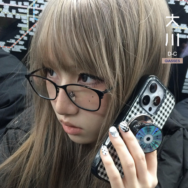 rose彩英同款小方形平光眼镜女韩系素颜金属眼镜框架近视防蓝光