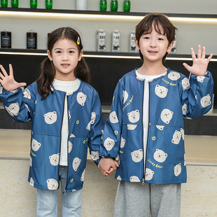 男童罩衣防水长袖中大童羽绒服罩衫小孩防脏女宝宝学生吃饭围裙