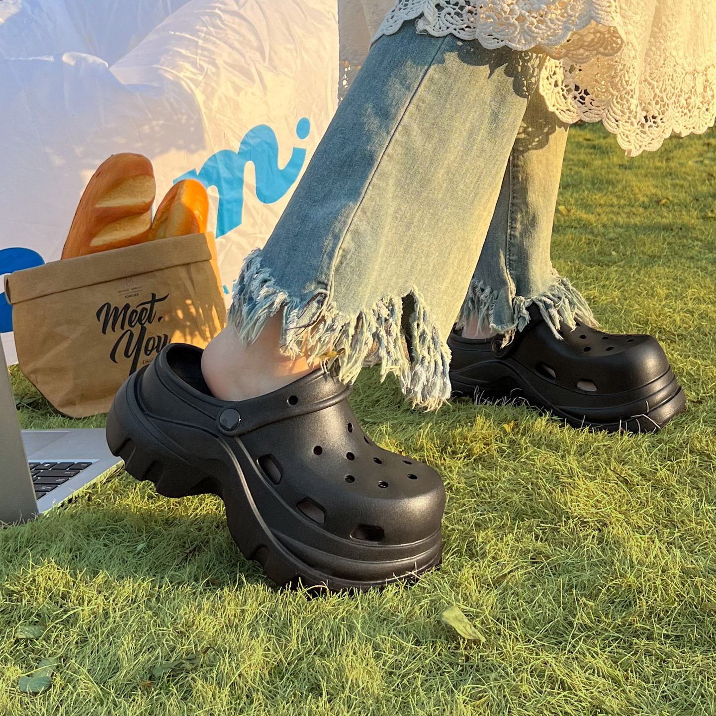 2026春夏新款简风轻潮纯色居家外穿女士厚底增高洞洞鞋外穿凉拖鞋,女鞋,其他拖鞋,淘宝优惠券,粉丝福利购,淘宝优惠卷