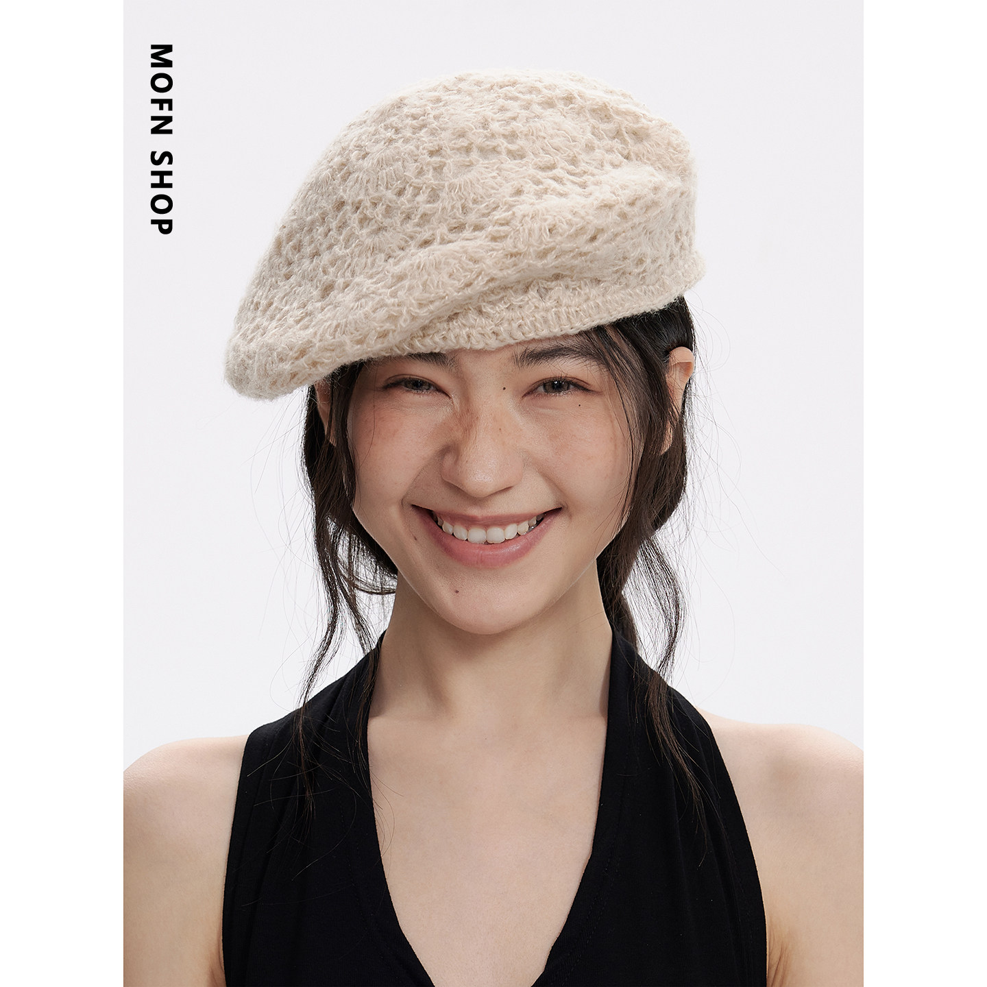 MOFN 法式优雅双层手工钩花贝雷帽女秋冬复古文艺显脸小画家帽潮