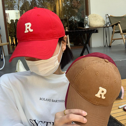 高品质纯色字母R刺绣棒球帽女