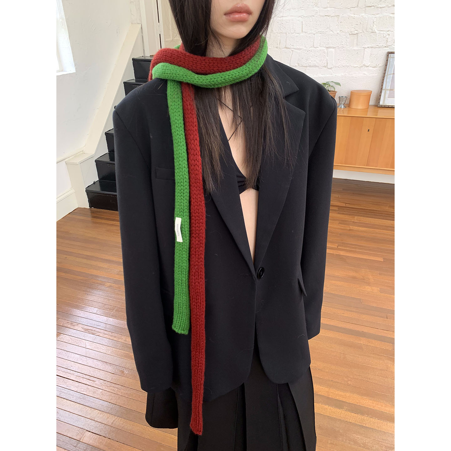 莫凡 纯色高级时髦百搭针织围巾女 秋冬护颈保暖细窄羊毛围脖男潮