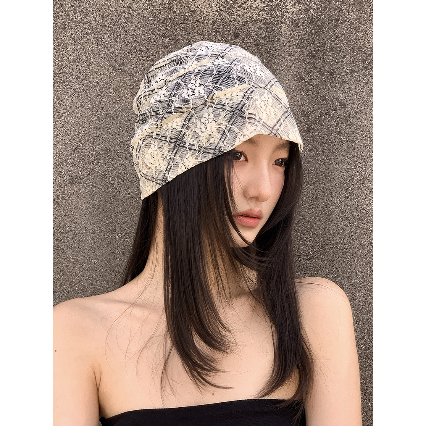 莫凡 韩式ins蕾丝包头帽女春夏薄款透气小众显脸小甜美堆堆帽冷帽