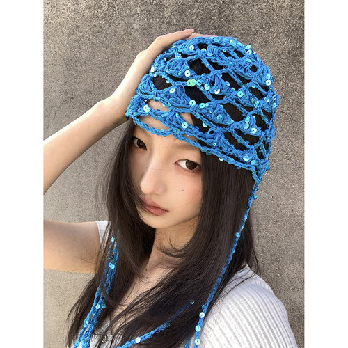 人鱼公主~超美亮片针织镂空帽