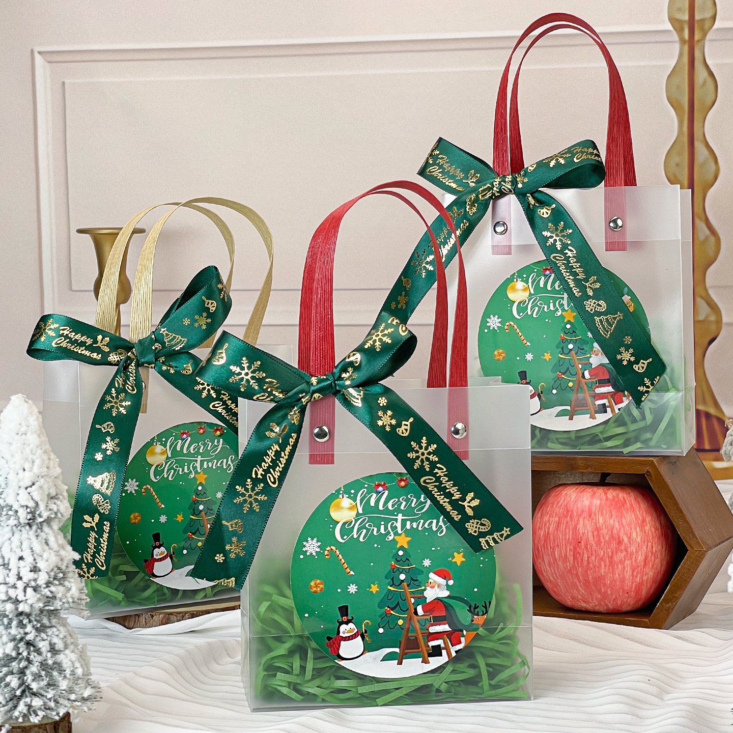 平安夜卡通手提礼品袋圣诞节苹果糖果礼物创意伴手礼零食包装简约