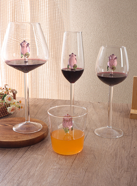 创意ins风玫瑰花造型玻璃杯氛围感鸡尾酒高脚杯网红高颜值红酒杯