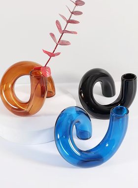 创意不规则设计玻璃花瓶创意民宿装饰品摆件ins北欧现代简约桌面