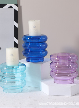 复古创意简约现代玻璃烛台甜甜圈烛台家用客厅餐桌浪漫烛光摆件