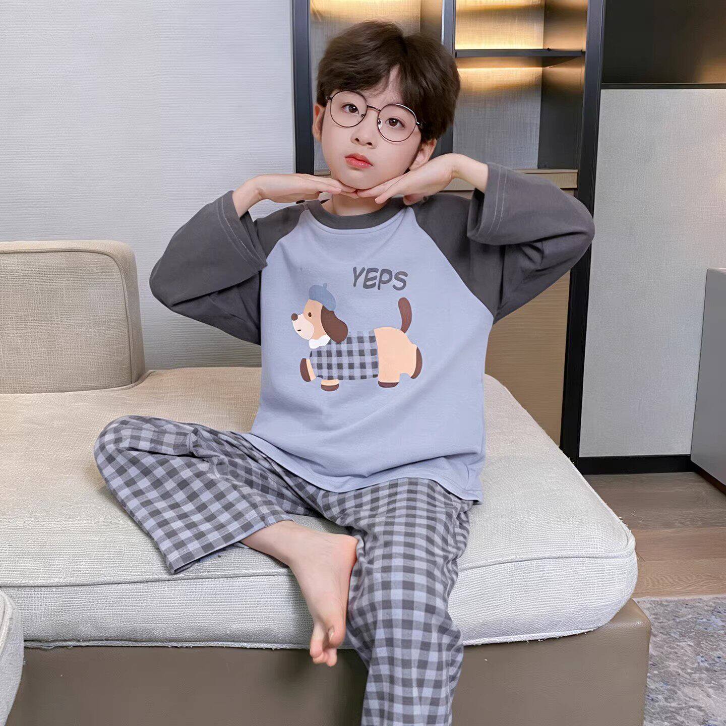 法国Uamtor2026年新款男童睡衣春季纯棉儿童男孩中大童家居服套装