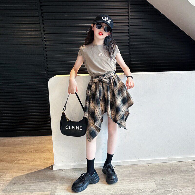 英国MDCW女童夏装套装2026新款中大童韩范T恤短袖洋气半身裙