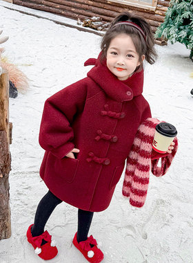 英国next ttat女童加绒外套秋冬装2025儿童呢子大衣女孩新年棉服