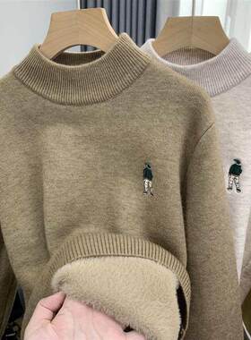 Next inss男童一体绒毛衣2025冬季新款儿童加绒套头针织衫打底衫