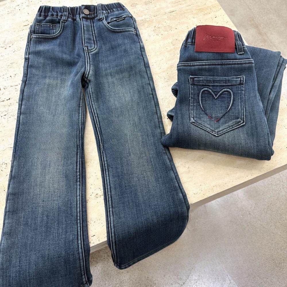 英国MDCW女童加绒牛仔裤秋冬季2025新款儿童冬装一体绒窄版直筒裤