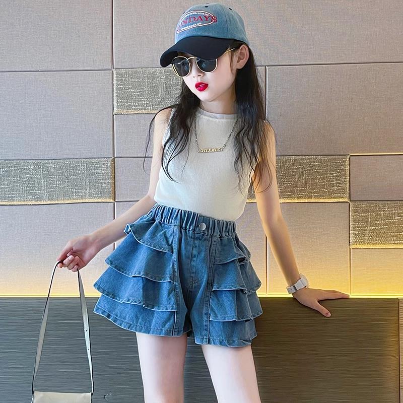 韩国女童牛仔短裤套装夏装2025新款儿童夏季五分裤子女孩大童裙裤
