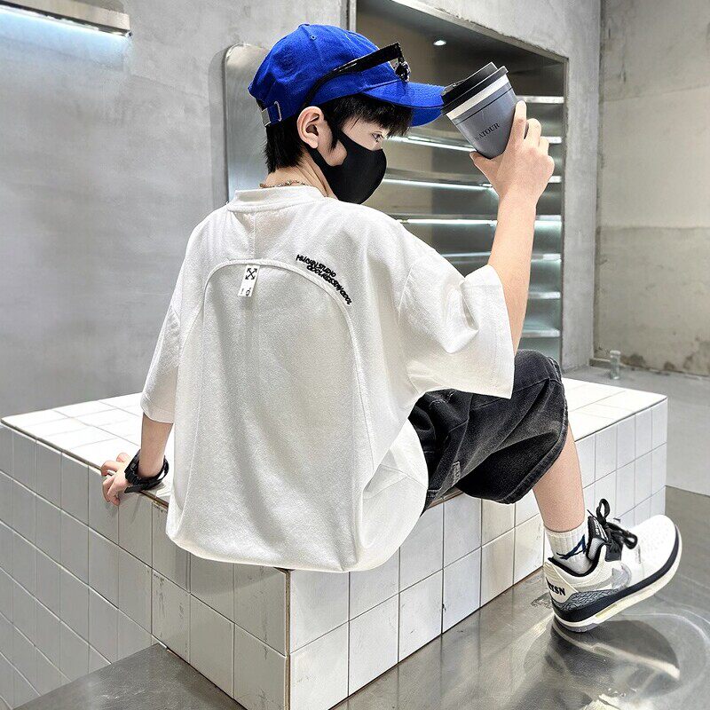 法国BADNUT男童短袖t恤夏季2026新款儿童拼接半袖大童薄纯棉上衣