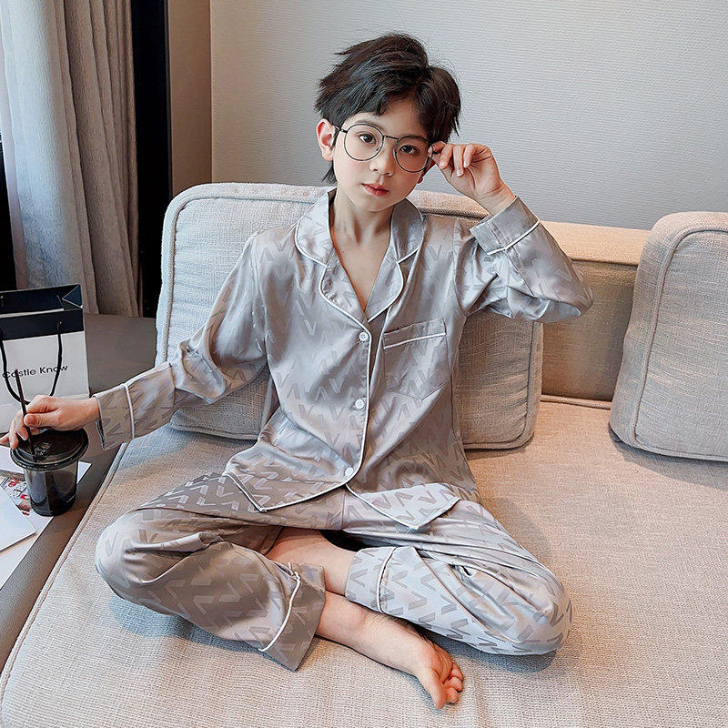 男童冰丝睡衣春秋长袖2025新款儿童春款家居服网红大童夏季空调服