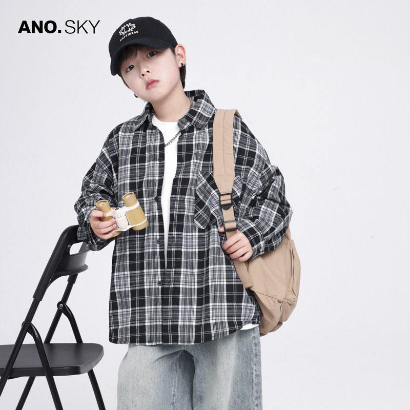 韩国AS品牌正品男童春秋季洋派格子衬衫外套2026新款儿童长袖衬衫