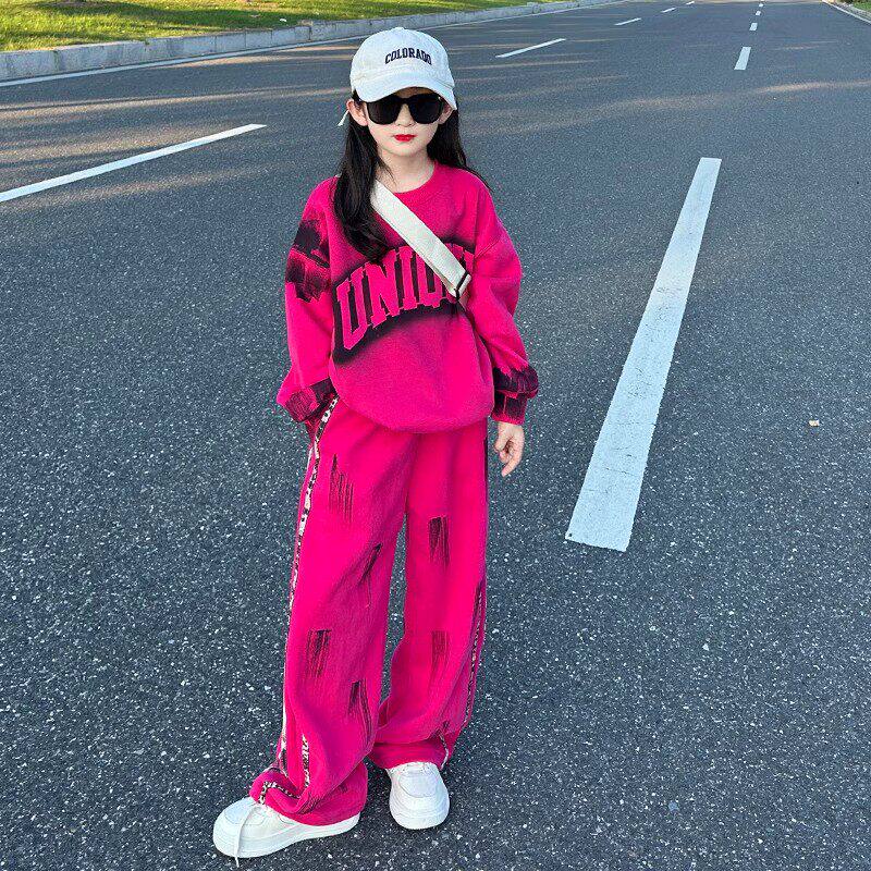 韩国Uamtor女童卫衣套装春秋2026新款运动洋气休闲裤女孩潮酷穿搭