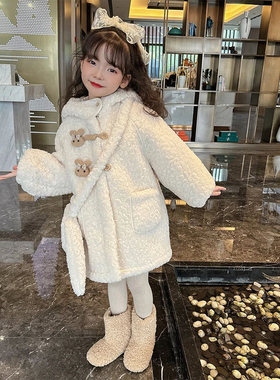 英国next ttat女童外套秋冬2025儿童中长加绒加厚女孩羊羔绒大衣