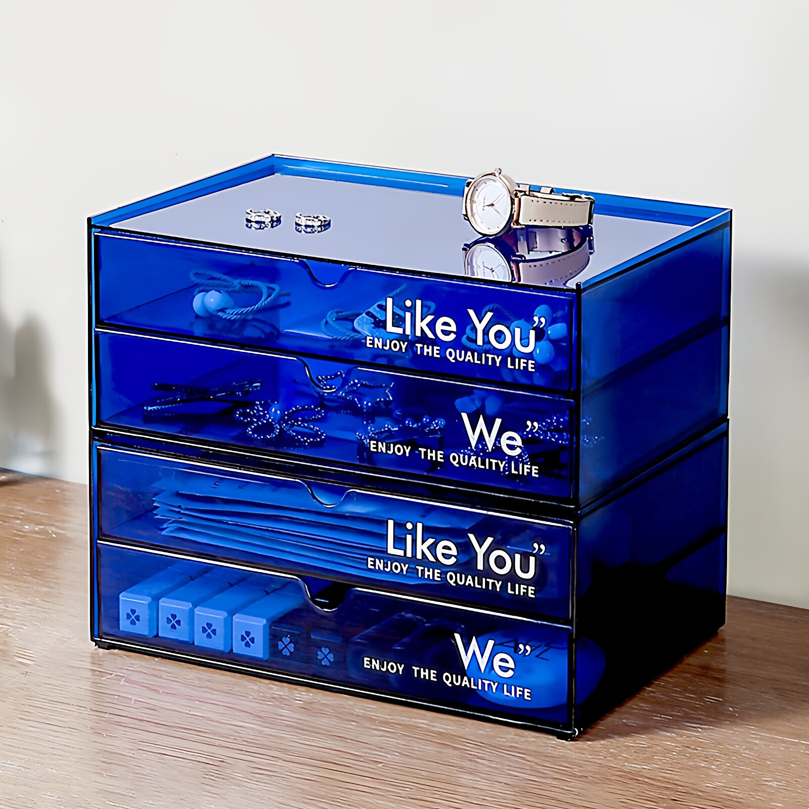 桌面收纳盒抽屉式办公室桌上多层整理透明亚克力化妆品叠加置物架