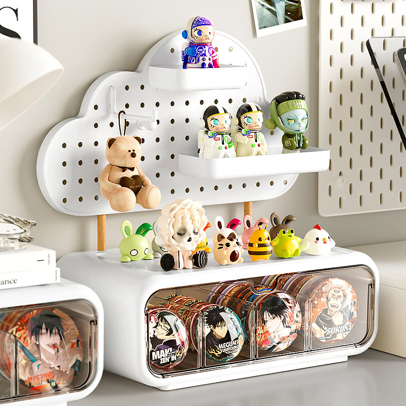 桌面吧唧收纳盒抽屉分格展示架动漫周边谷子小卡DIY洞洞板置物架