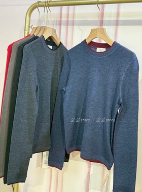 美丽奴羊毛18针四平针J家圆领双色百搭针织上衣打底衫76313