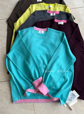 宽松撞色 J家美丽奴羊毛尼龙18针莱卡圆领套头针织上衣76301