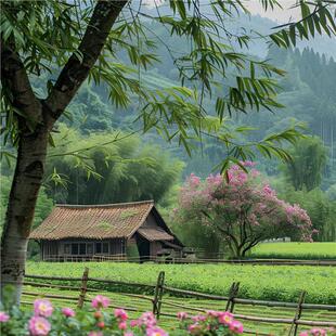 抖音快手网红直播间背景墙5d立体户外风景田园山水高级感拍照挂布