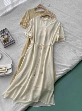 内衬双绉+外层鬼绉高货 桑蚕丝显瘦温柔真丝连衣裙子36C2/53321