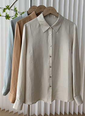 桑蚕丝  夏季新款简约气质千鸟格单排扣真丝衬衫11A2/75515