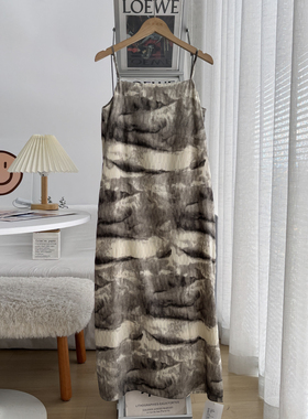 夏季新款清凉时尚水墨印画显瘦压皱吊带长裙3A3/000224