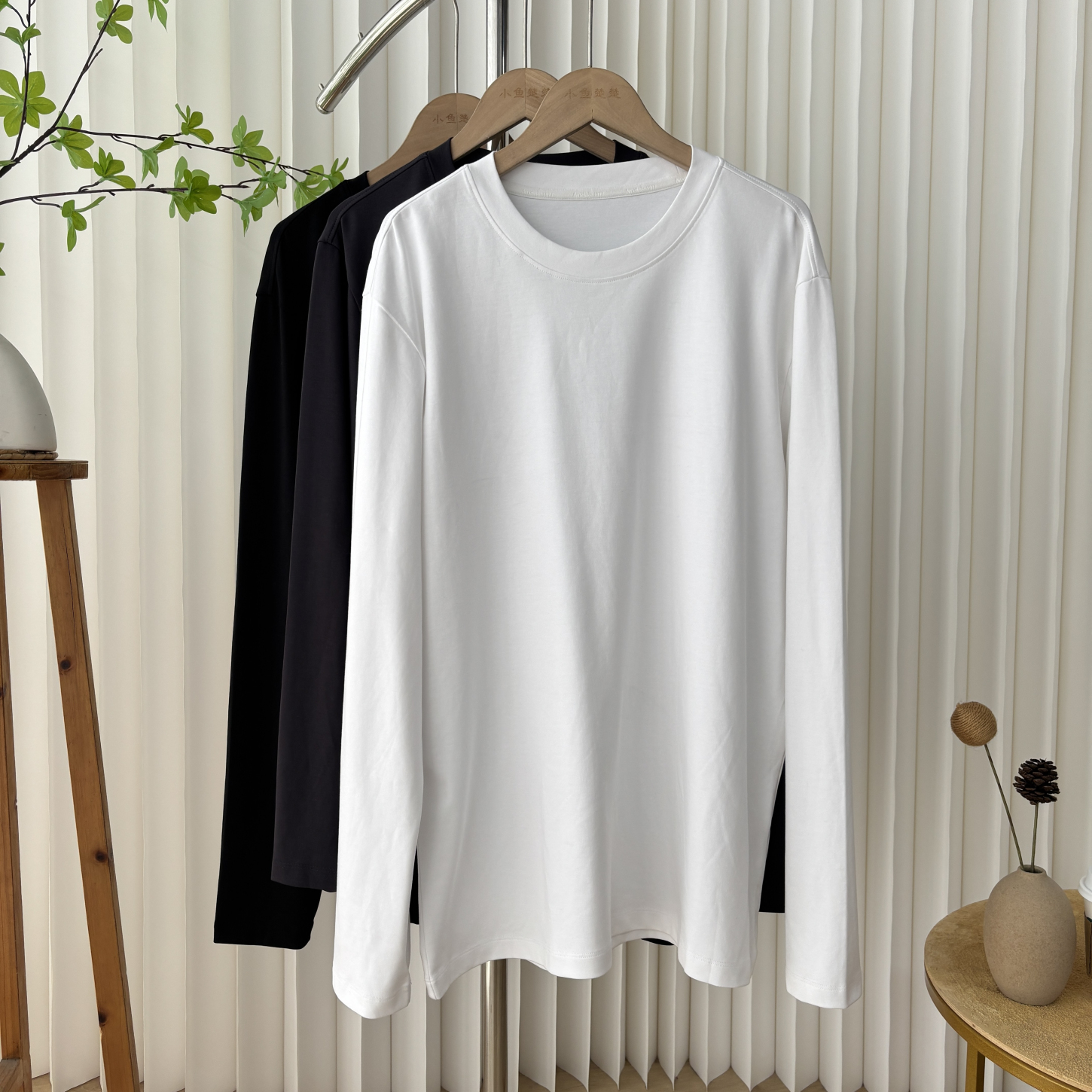 老公款 圆领纯色宽松百搭套头上衣70A3/000949