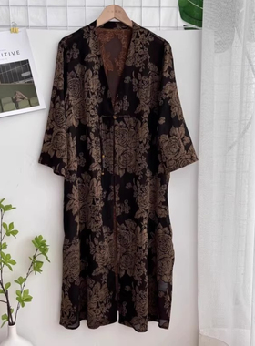 顺纡绉真丝香云纱 桑蚕丝 古典又时尚~剪花中式开衫85B3/63315