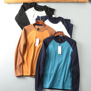 升级双面德绒!秋冬新品男士撞色插件袖保暖时尚百搭圆领长袖T恤