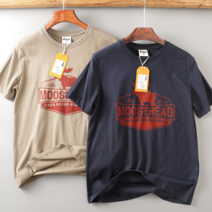 夏季 复古印花圆领短袖 2024新品 线下198美式 T恤 男士 亲肤磨毛全棉