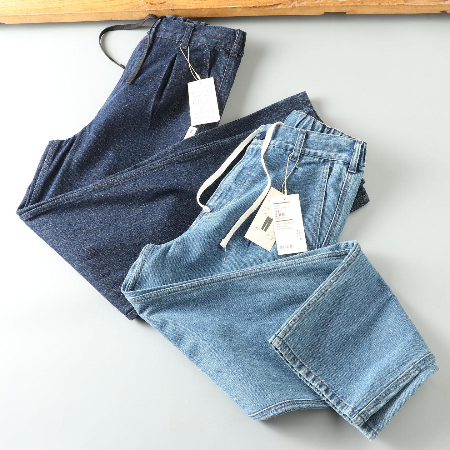 外贸秋季男士木棉混纺工装牛仔裤水洗休闲长裤