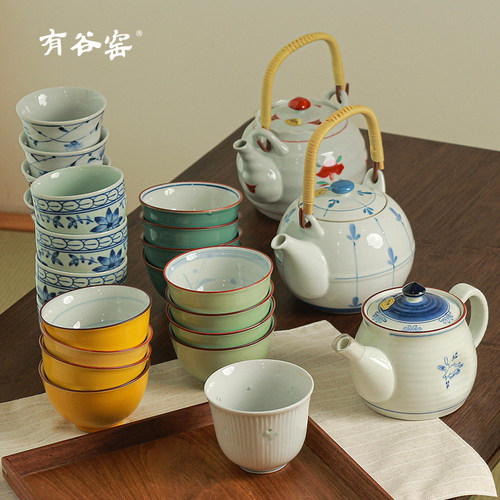 有谷窑釉下彩陶瓷茶具一壶四杯