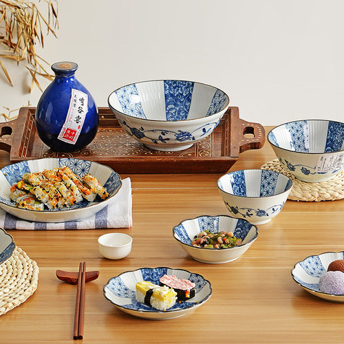 青花日本套装家用陶瓷拉面碗菜盘