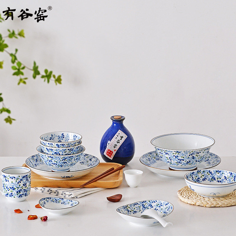 有谷窑原装进口小蓝芽餐具系列陶瓷家用米饭碗面碗菜盘和风小清新