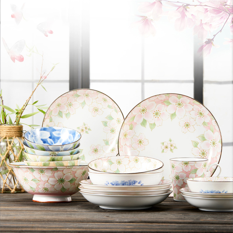 双印椿釉下彩陶瓷餐具套装碗家用