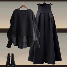 2024新款 宽松显瘦设计感高腰半身裙两件套 灰色假两件卫衣女秋冬季