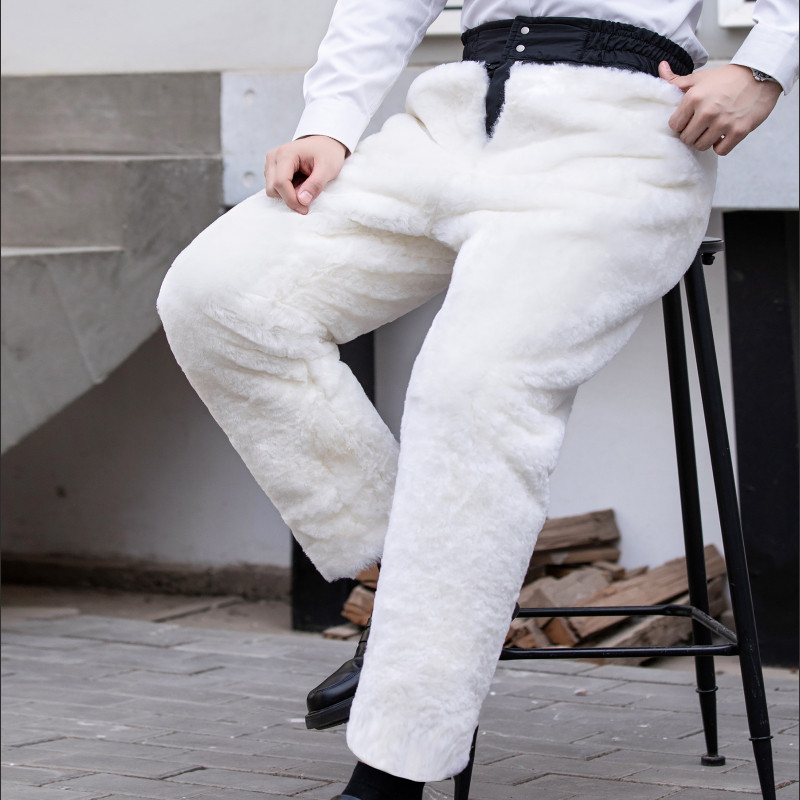 澳洲羊皮裤子男皮毛一体真皮内胆纯羊毛皮裤加厚整皮高腰棉裤外卖