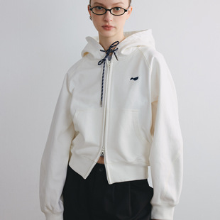 白色刺绣连帽拉链卫衣休闲外套25春夏新品 LOUD OUT LAUGH