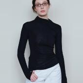 OUT LOUD 不对称斜领斜摆设计天丝羊毛修身 LAUGH 长袖 打底