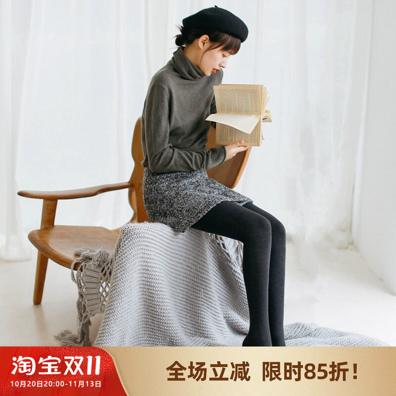 米图超瘦950D收小腿 显瘦美腿条纹连裤袜女秋冬加绒加厚款踩脚袜