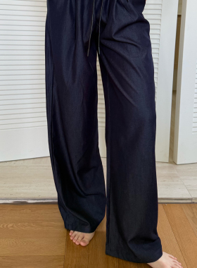 米图垂感天丝原色牛仔阔腿裤！慵懒宽松柔软薄款高弹力松紧腰女夏