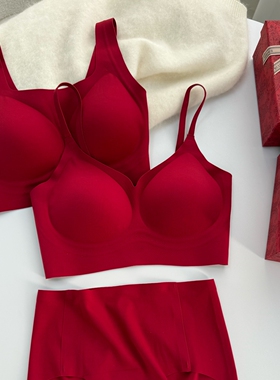 米图新年鸿运高级感红色内衣礼盒套装女士无痕文胸内裤本命年结婚